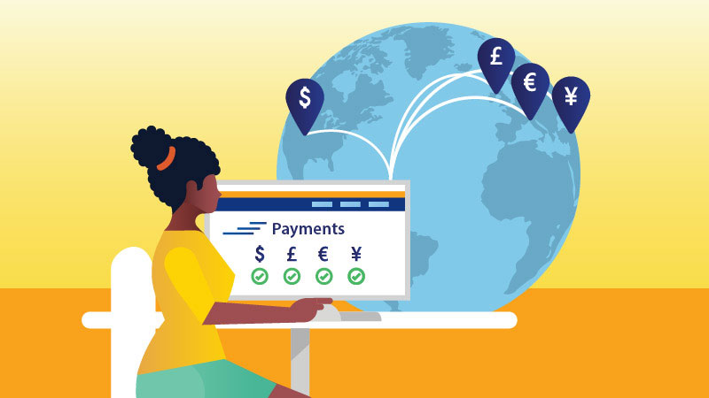 An illustration that conveys the idea that Visa Direct can send payments across the globe.