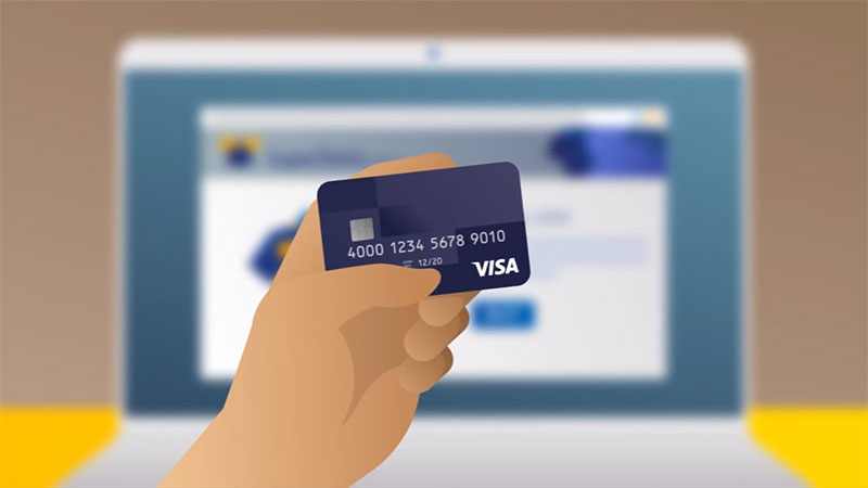 Graphic of a person using their Visa card for safe online shopping