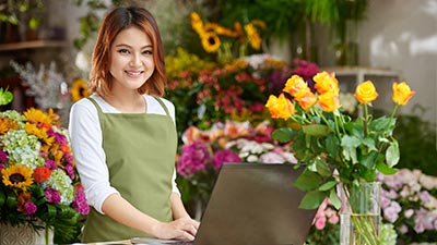 Florist working on a laptop